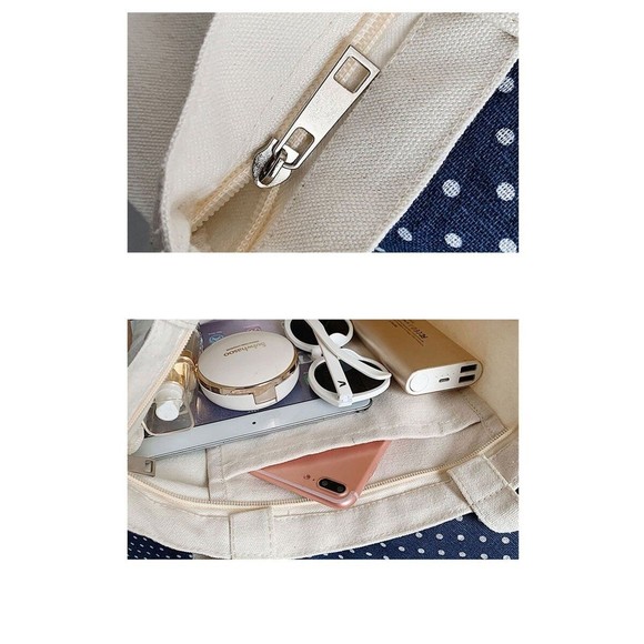 Canvas Boba Tote Bag Zipper with a White Boba Keychain - Picture 5 of 6